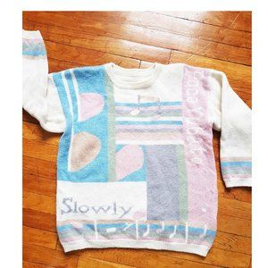 Vintage Pastel Wool Music Sweater Size M Colorful Ski Sweater Light Colours Wool